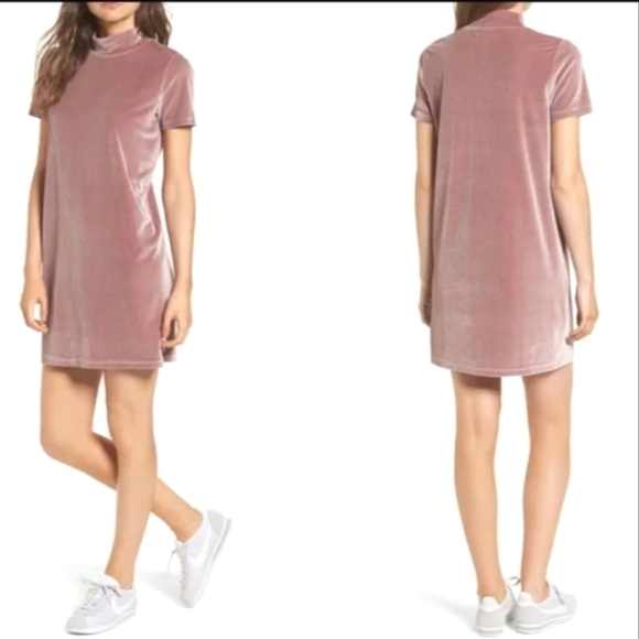 Madewell Mauve Mock Neck Velvet Dress - Picture 2 of 12